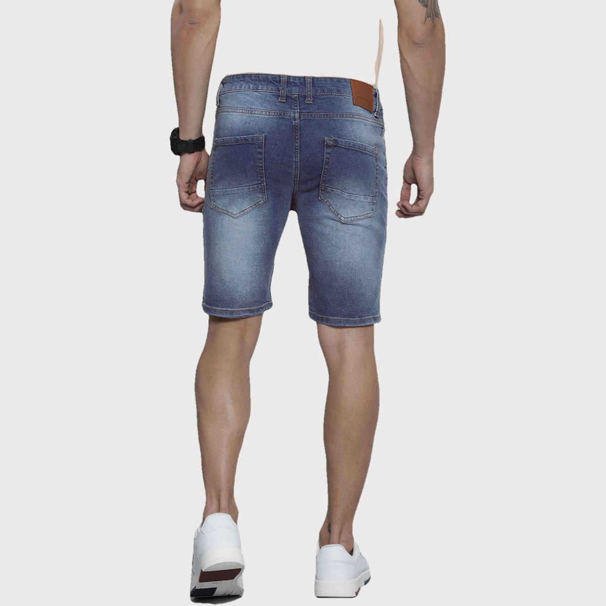 The Indian Garage Co Men | Slim Fit Solid Casual Denim Shorts | Light Blue | 36