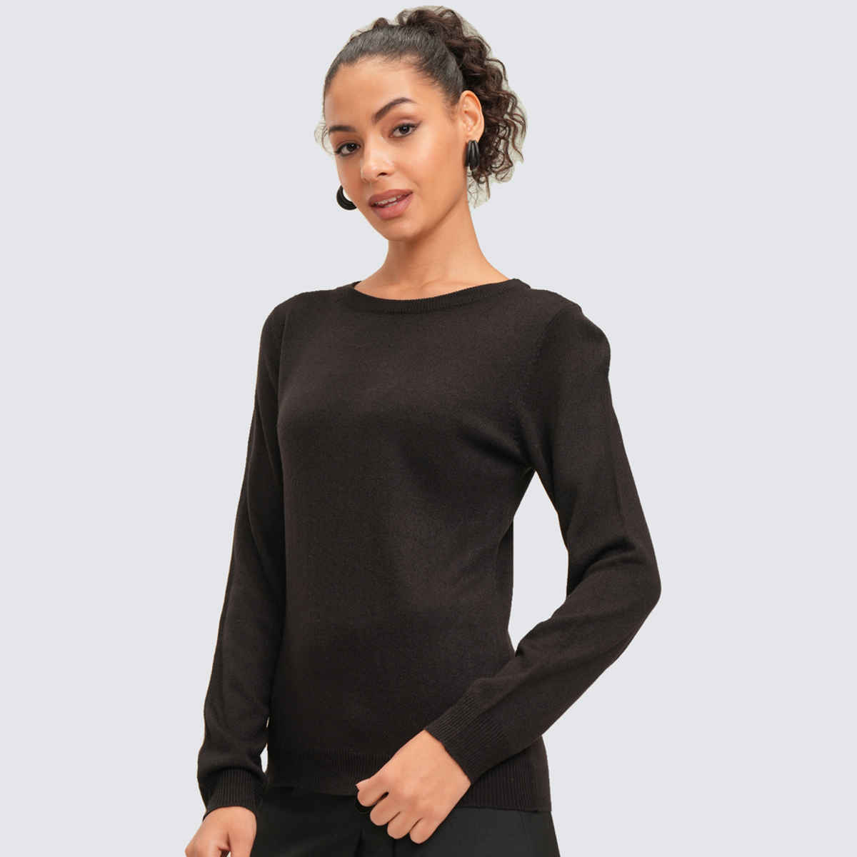 Tokyo Talkies Women's Knitted Relaxed Fit T-shirt | Jet Black - S