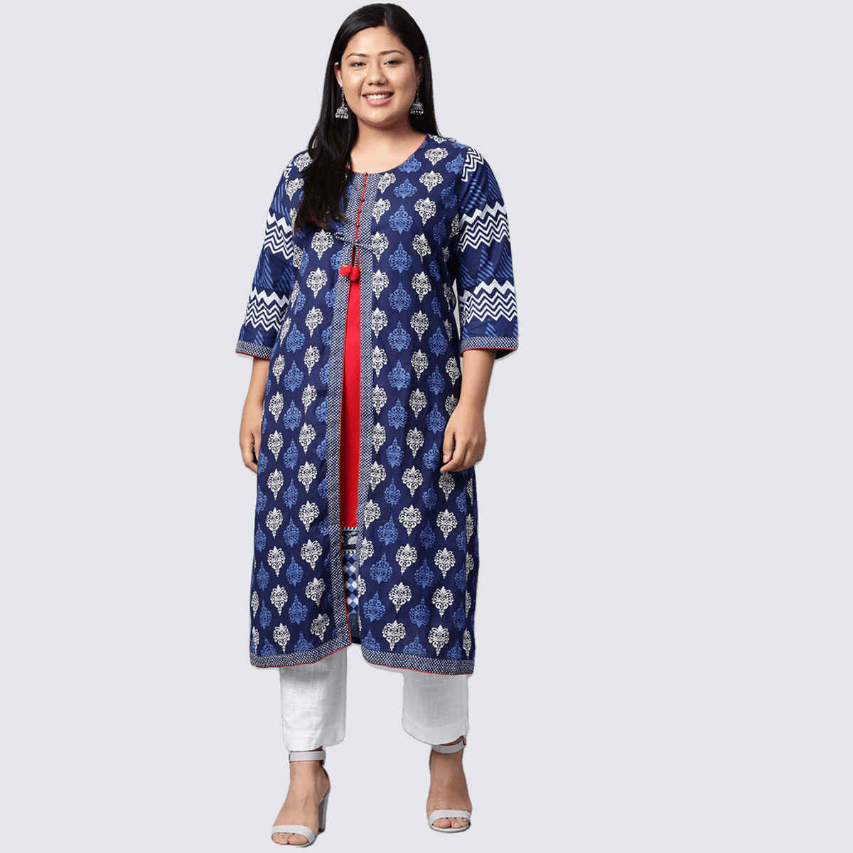 Divena Women's Cotton & Rayon A-line Kurti | DK0128 | Blue - S