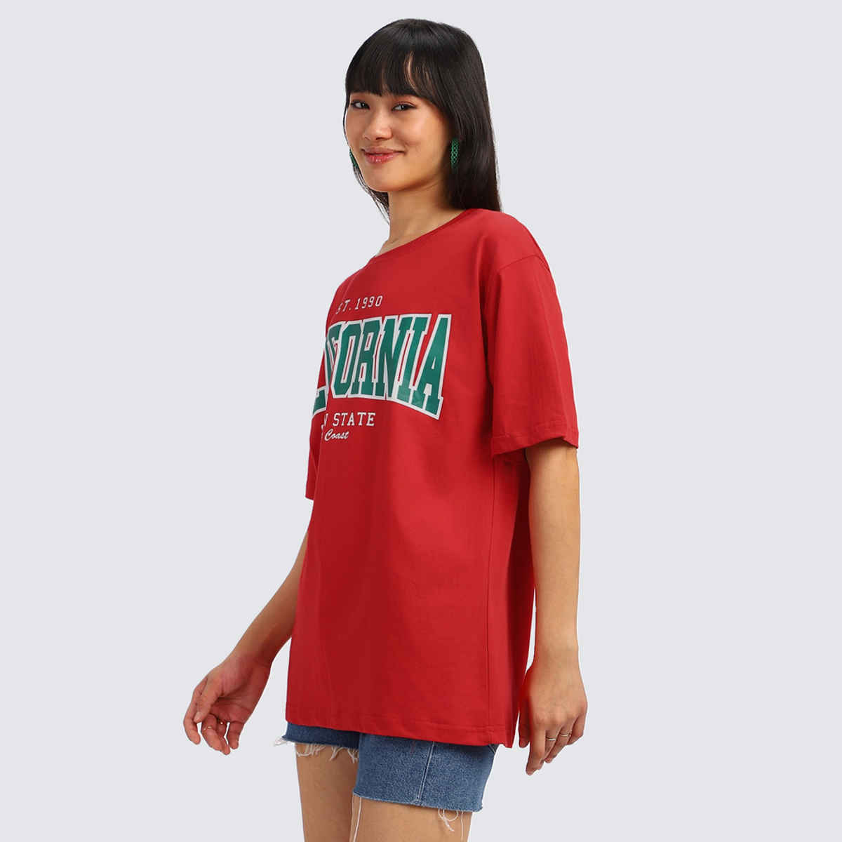 Juneberry Red Tyography Print Oversized Fit T-Shirt - S