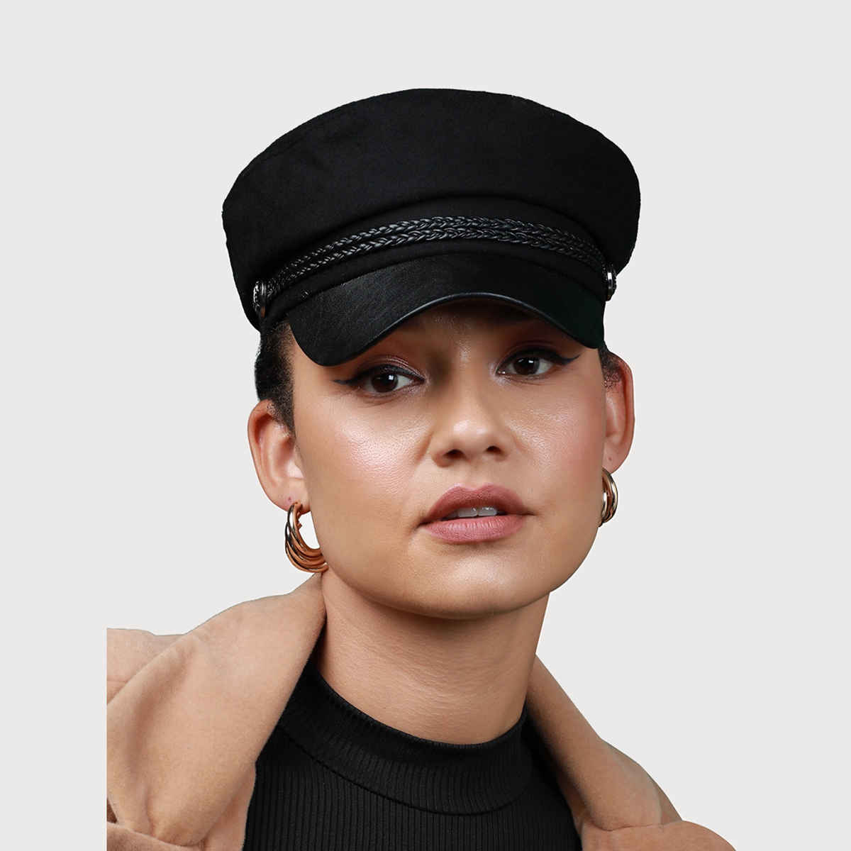 Haute Sauce Women's Textured Polyester Breton Cap | Black - One Size