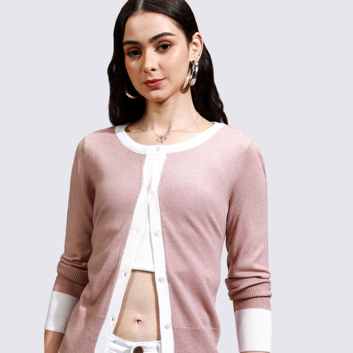 Tokyo Talkies Women's Ribbed Cardigan Casual Sweater | Pink - L
