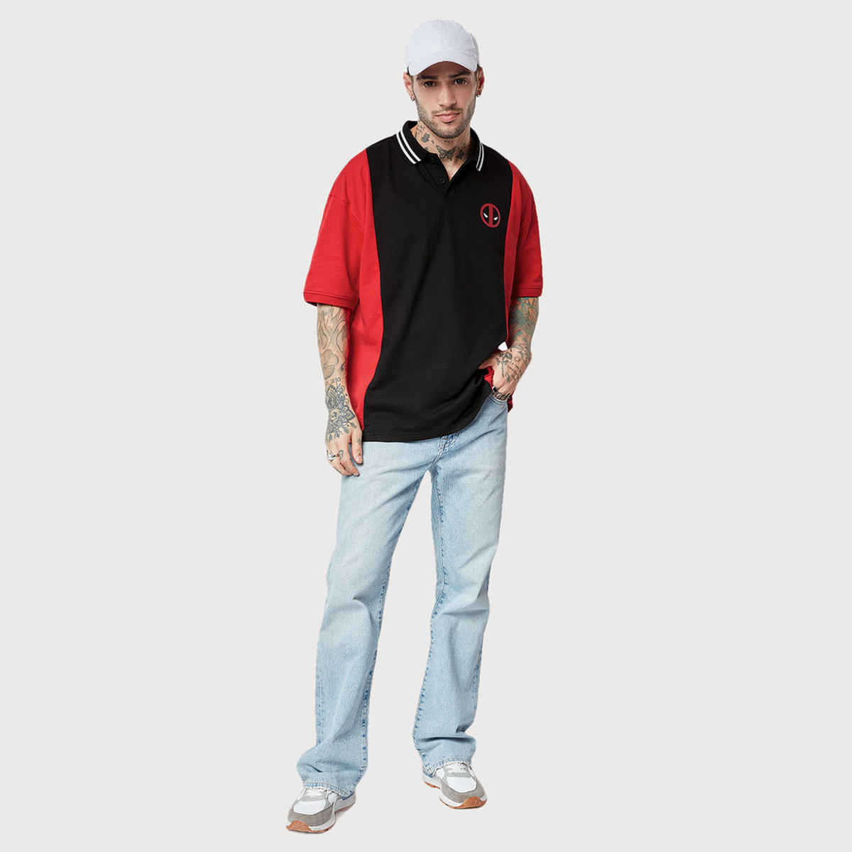 The Souled Store Men's Deadpool Logo Oversized Polo | Red - L