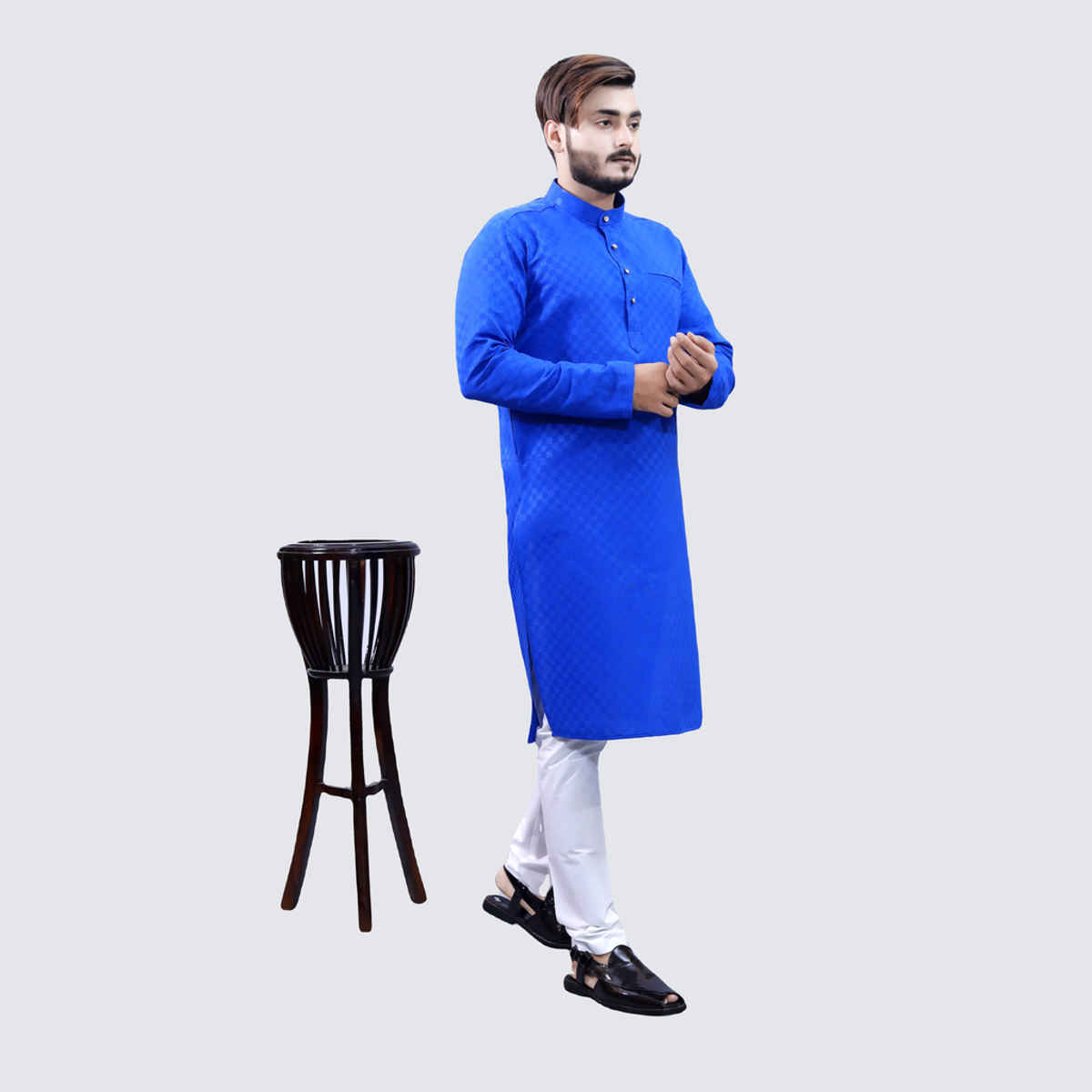Tibra Collection Men Kurta - Blue | Block Pattern | Cotton Blend | XXL