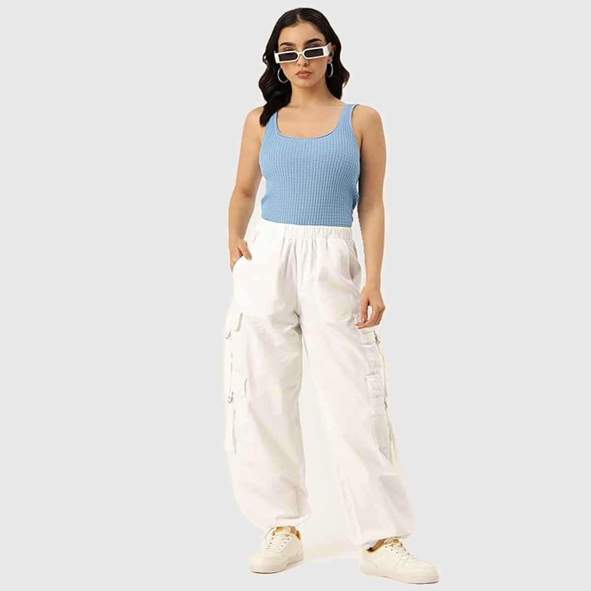 Bene Kleed Women White Parachute Cargo Trousers 28