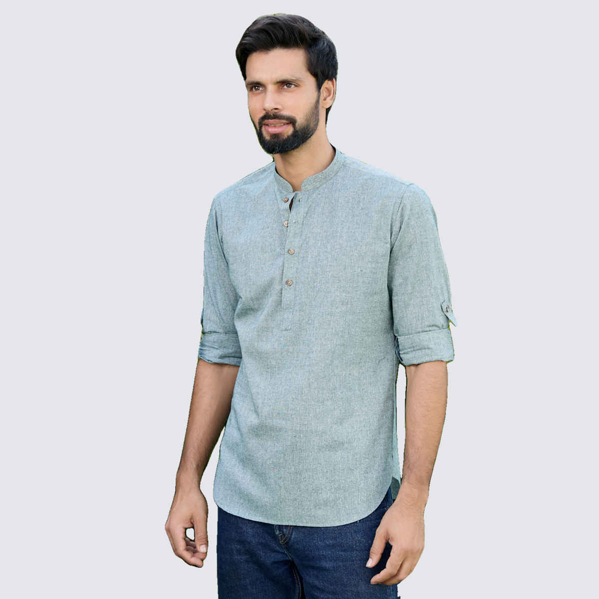 See Designs Men's Pure Cotton Short Kurta | Green - S