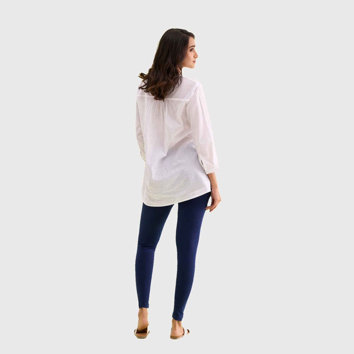 Go Colors Women's Solid Mid Rise Ankle Length Leggings | Navy - L
