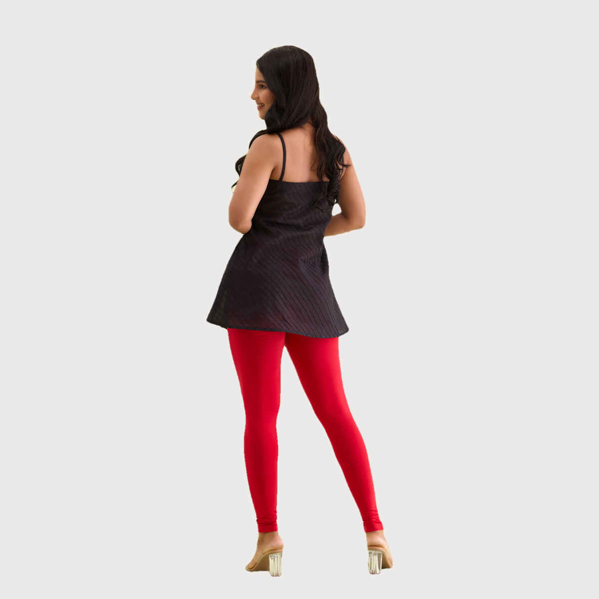 Go Colors Women's Solid Mid Rise Ankle Length Leggings | Dark Red - XL