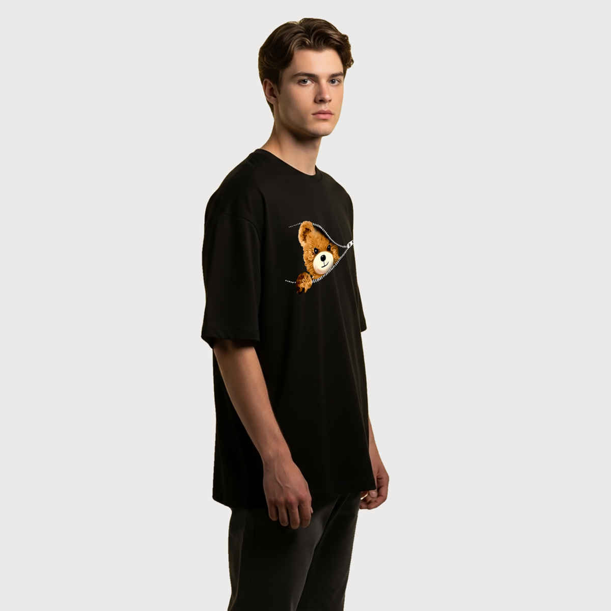 BENNY BROOKS Men's Round Neck half sleeve Oversized T-shirt |AA(ARN)BLACK257 | Black - M