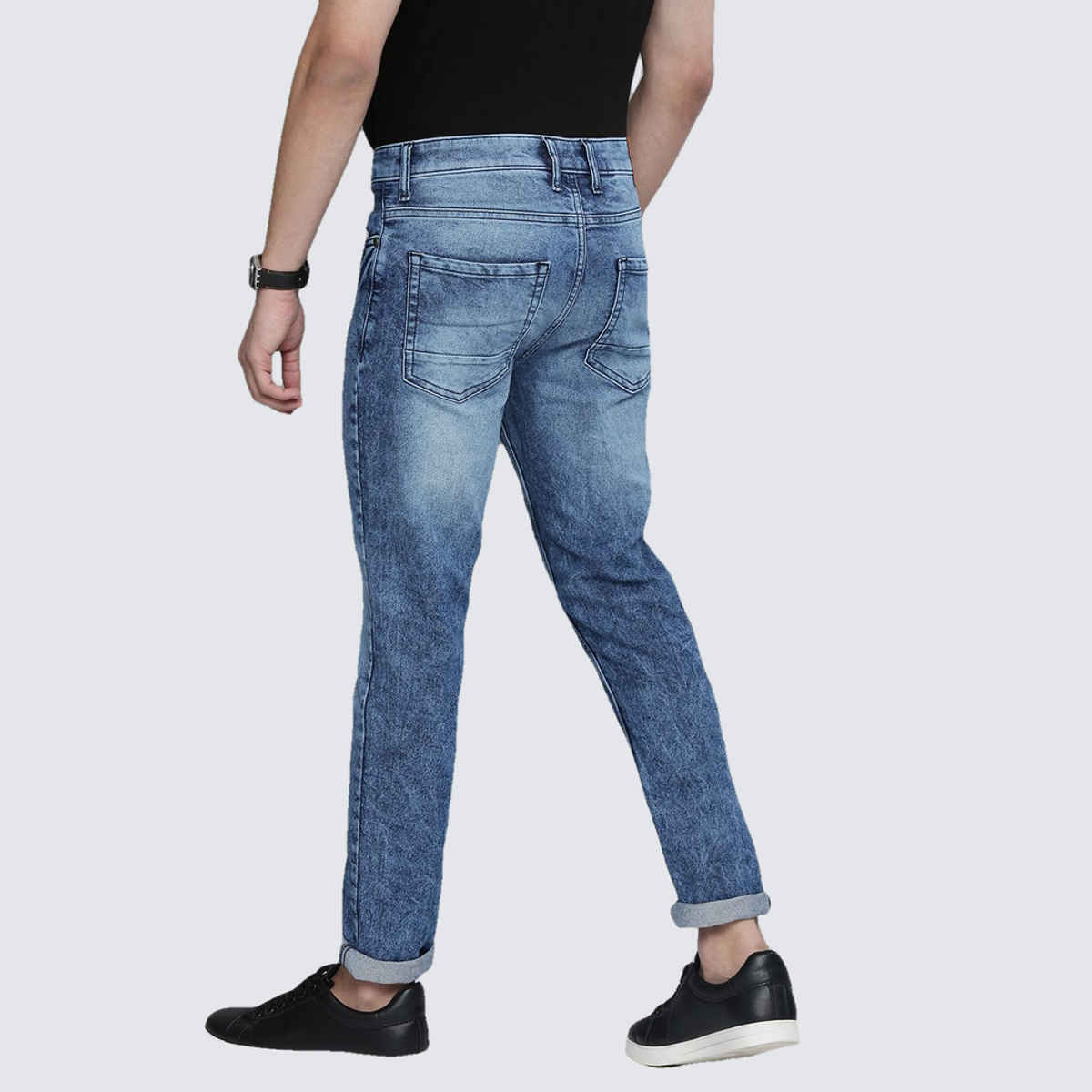The Indian Garage Co Men's Slim Fit Solid Casual Jeans | Blue - 34