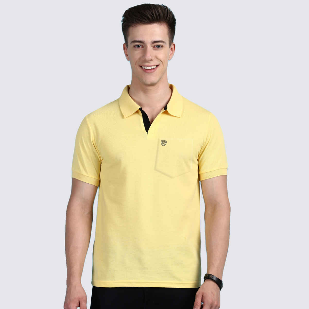 Lux Cozi Men's Solid Cotton Polo T-shirt with Pocket | Yellow - L