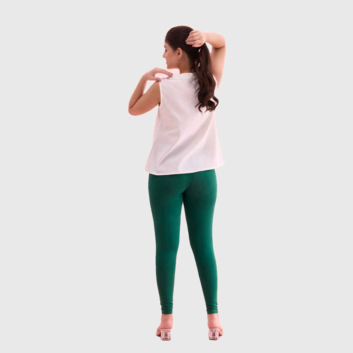 Go Colors Women's Solid Mid Rise Ankle Length Leggings | Bottle Green - L
