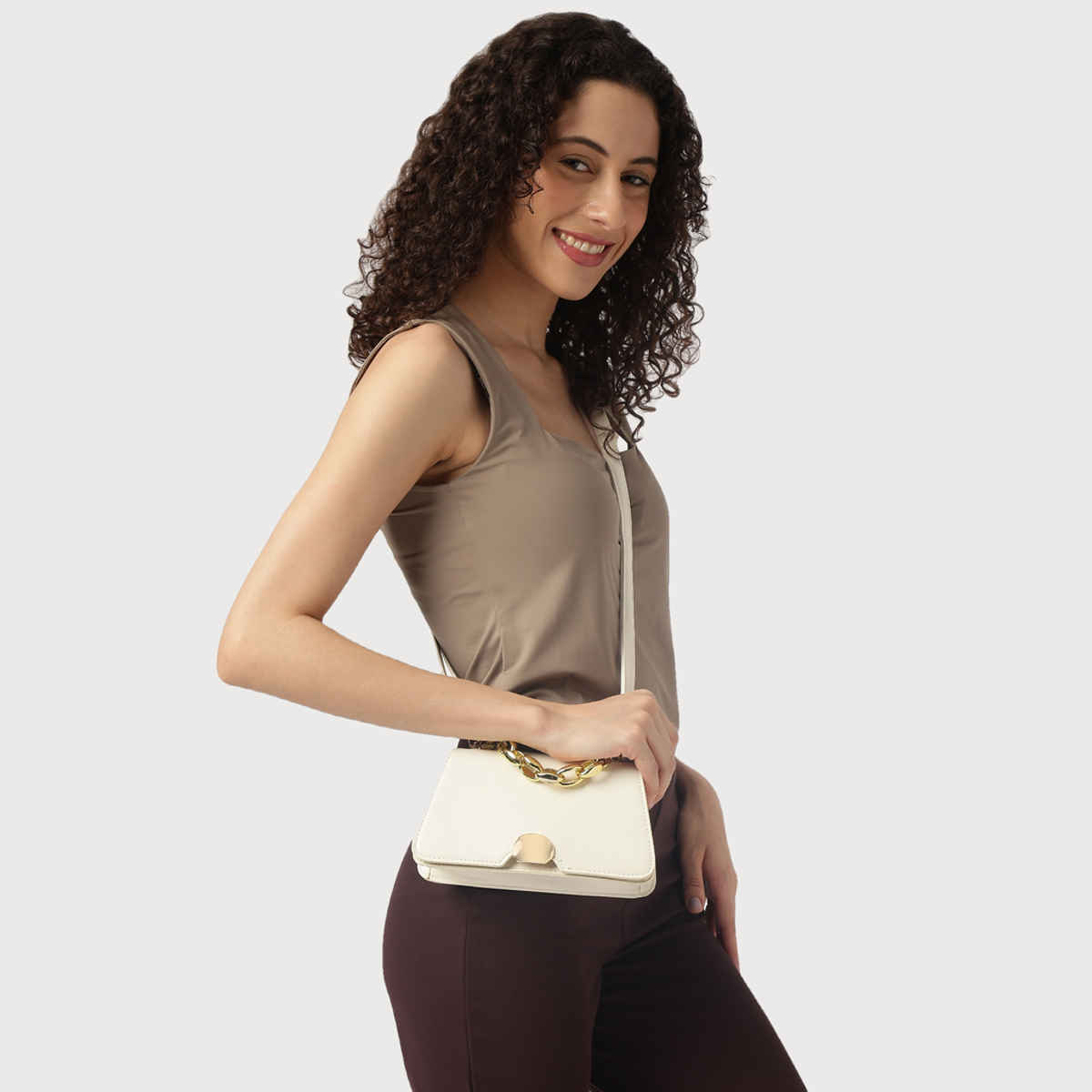 Fastrack Women's Croc Textured Sling Bag | White