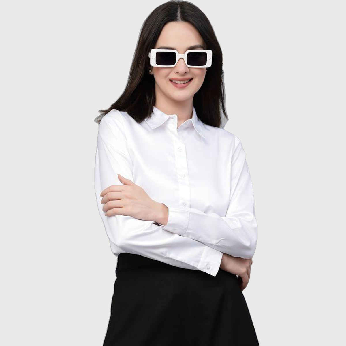 Style Quotients Women Solid White Satin Formal Shirt-Xl