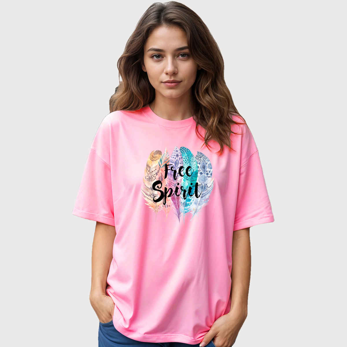 Smartees Women's Oversize Printed T-shirt | WW - 2033 | Pink - L
