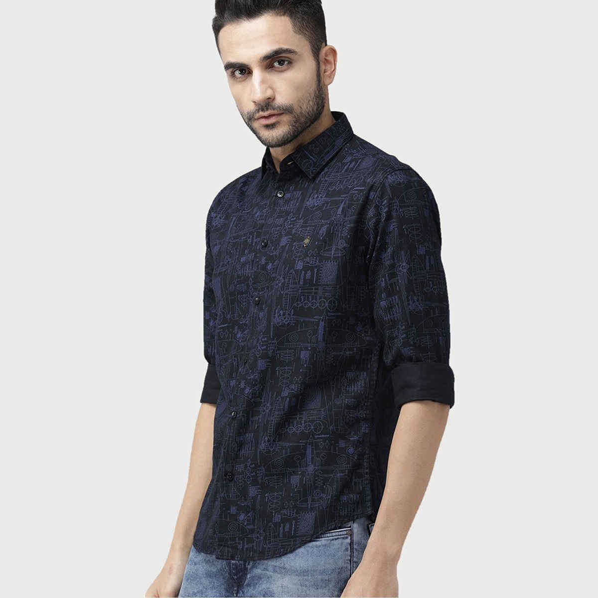 The Indian Garage Co Men's Slim Fit Abstract Print Casual Shirt | Black - L