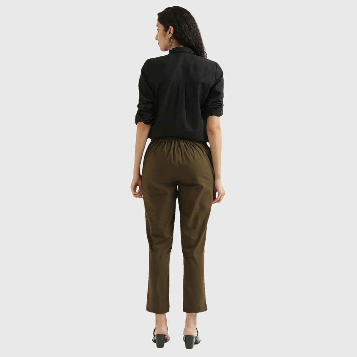 Saadaa Women Cotton Pant Regular Slim Fit Trouser | Olive Green | L
