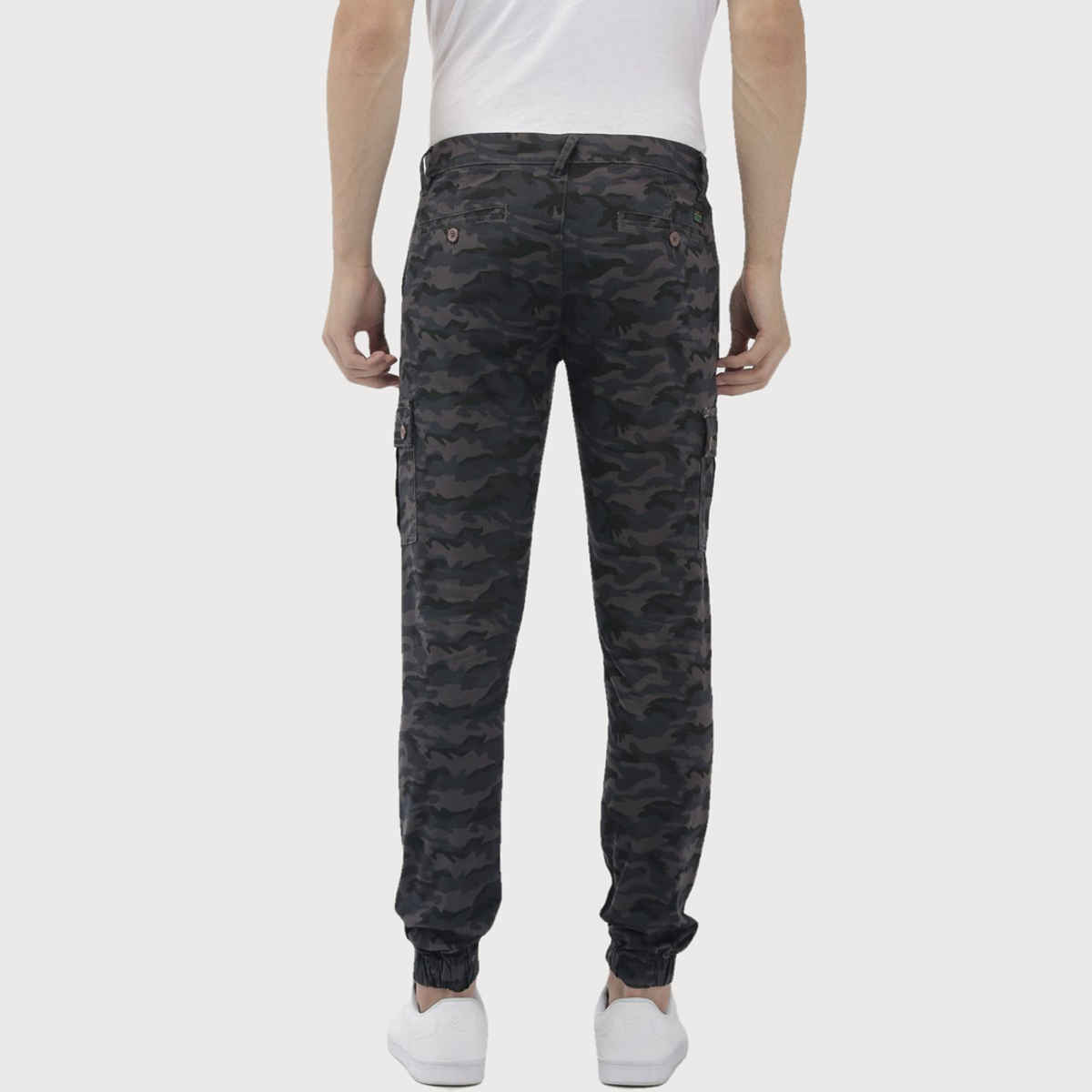 The Indian Garage Co Men's Slim Fit Camouflage Casual Cargo | Grey Camo - 34