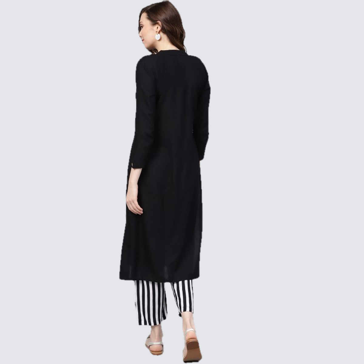 Ishin Women's Kurta Set Solid with Trouser | Black - S