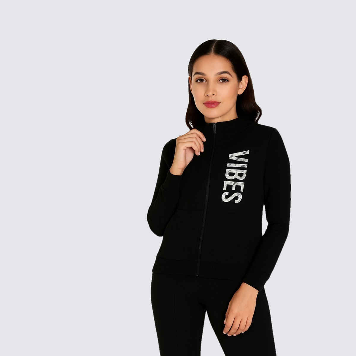 GCYX Women's Hi NECK VIBES Sweatshirt | Black - M