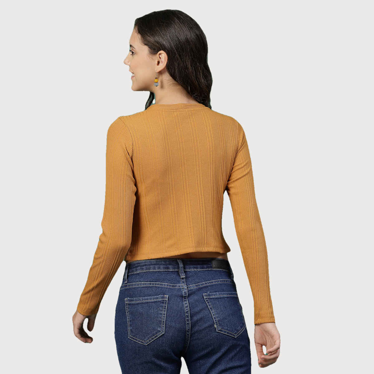 Rigo Women Rib Crop Top | Light Brown - L