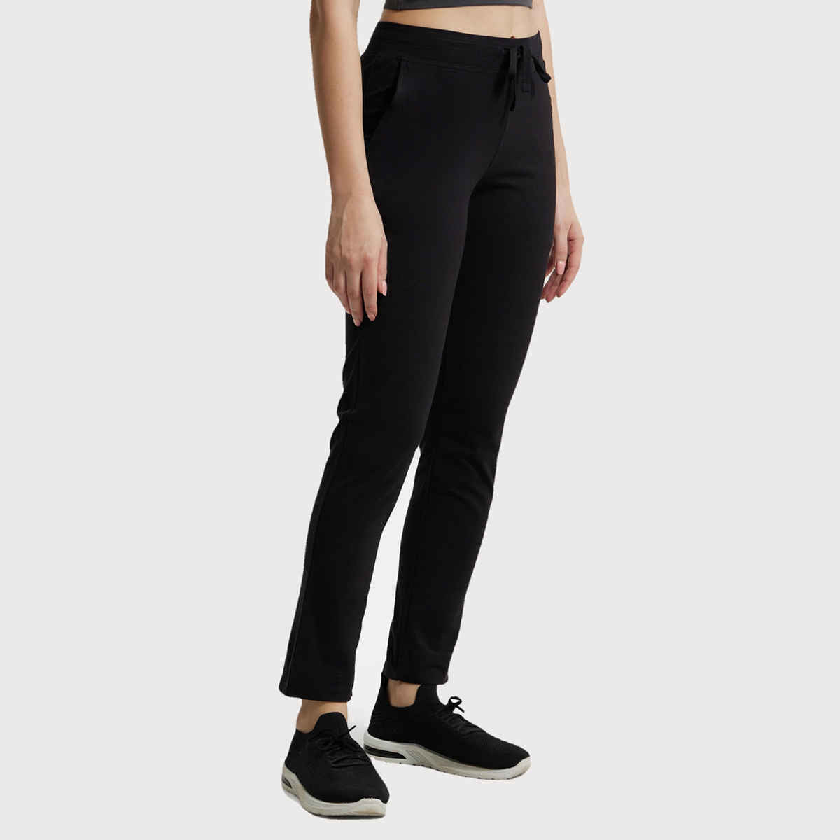 Jockey 1301 Women's Super Combed Cotton Trackpants|Slim Fit|Side Pockets | Black-L
