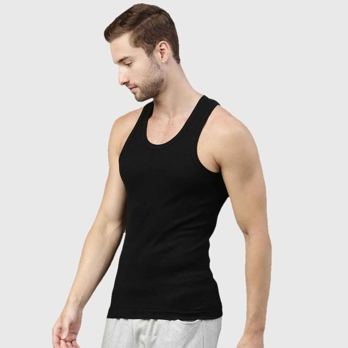 Dixcy Scott Originals Men's Solid Combed Cotton Gym Vest | Black - M