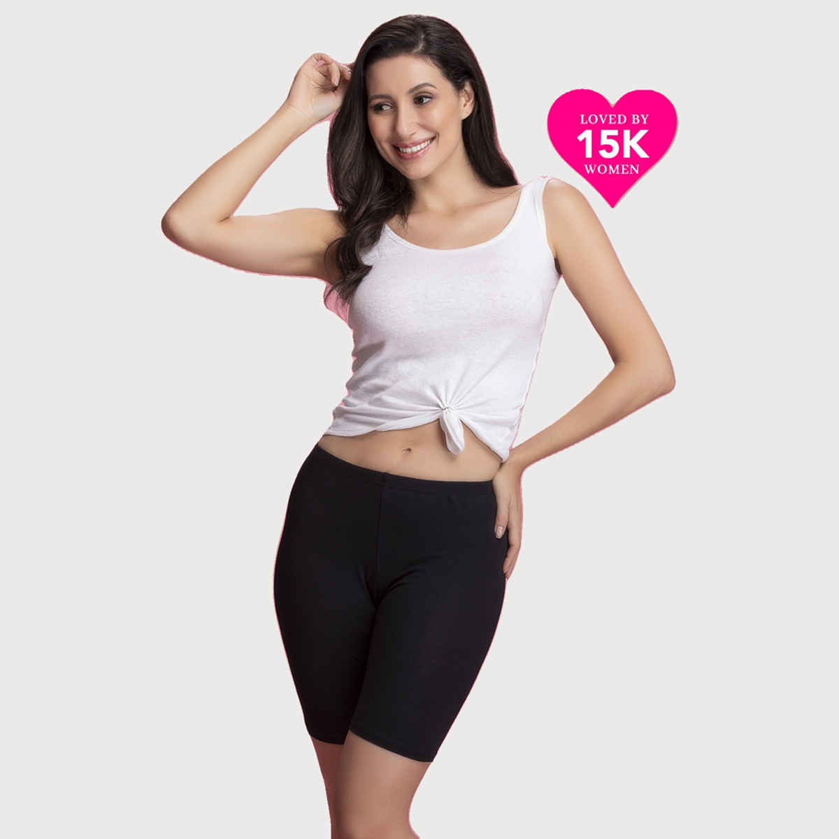 Clovia Cotton Mid Waist Cycling Shorts With Inner Elastic (Black - L)