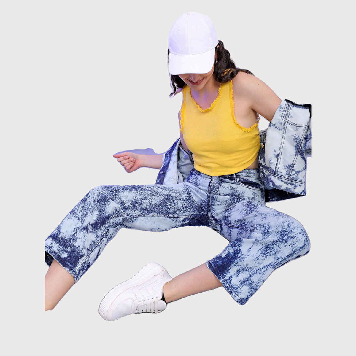 Freehand Women's Tie And Dye Wide Leg Denim Jeans | Blue - 34