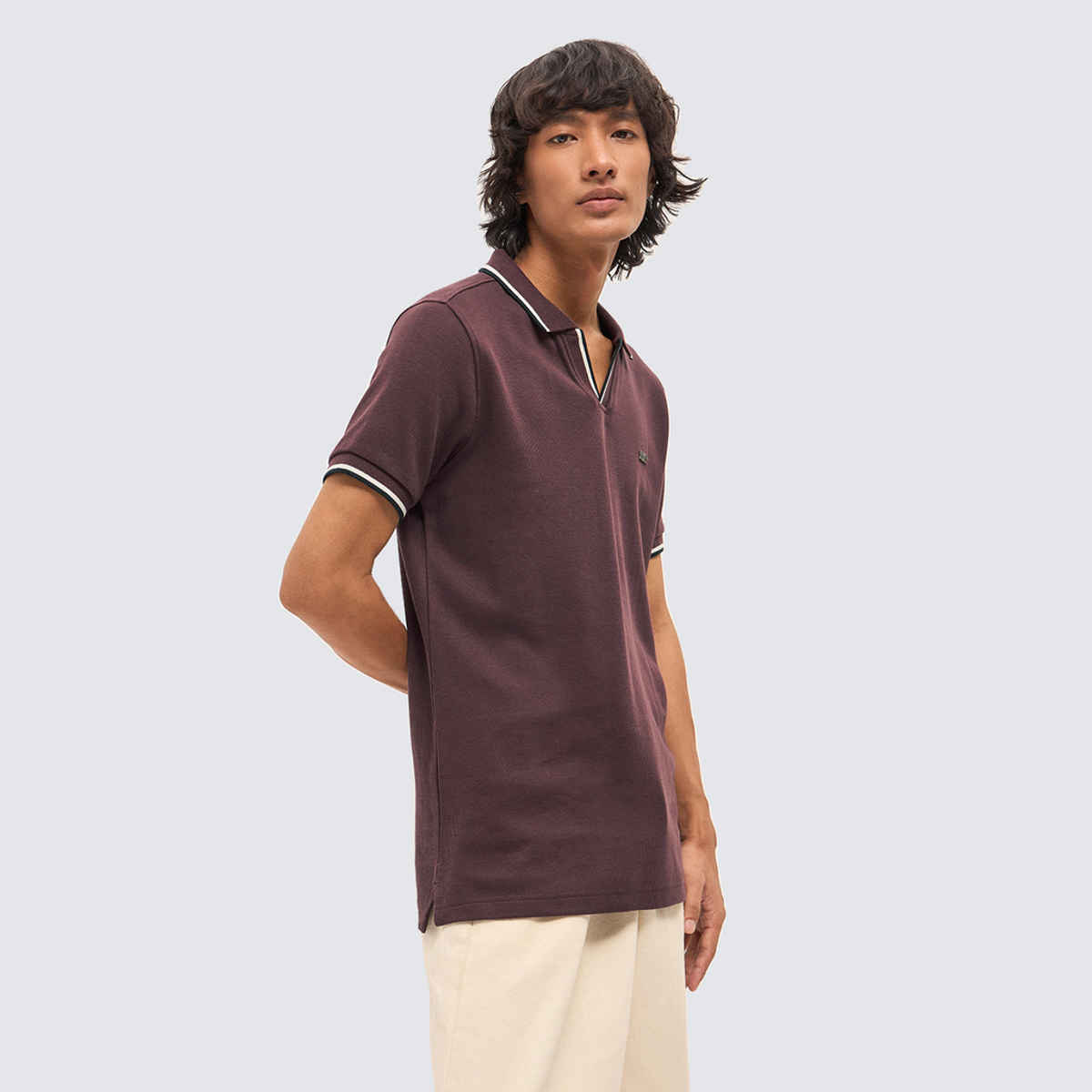 The Bear House Men's Solid Slim Fit Polo with Contrast Tipping Detail | Brown - L