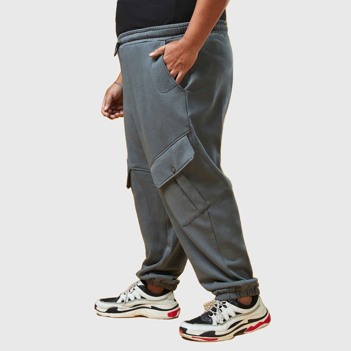 Bewakoof Men's Super Loose Fit Plus Size Cargo Joggers | Grey - 3XL