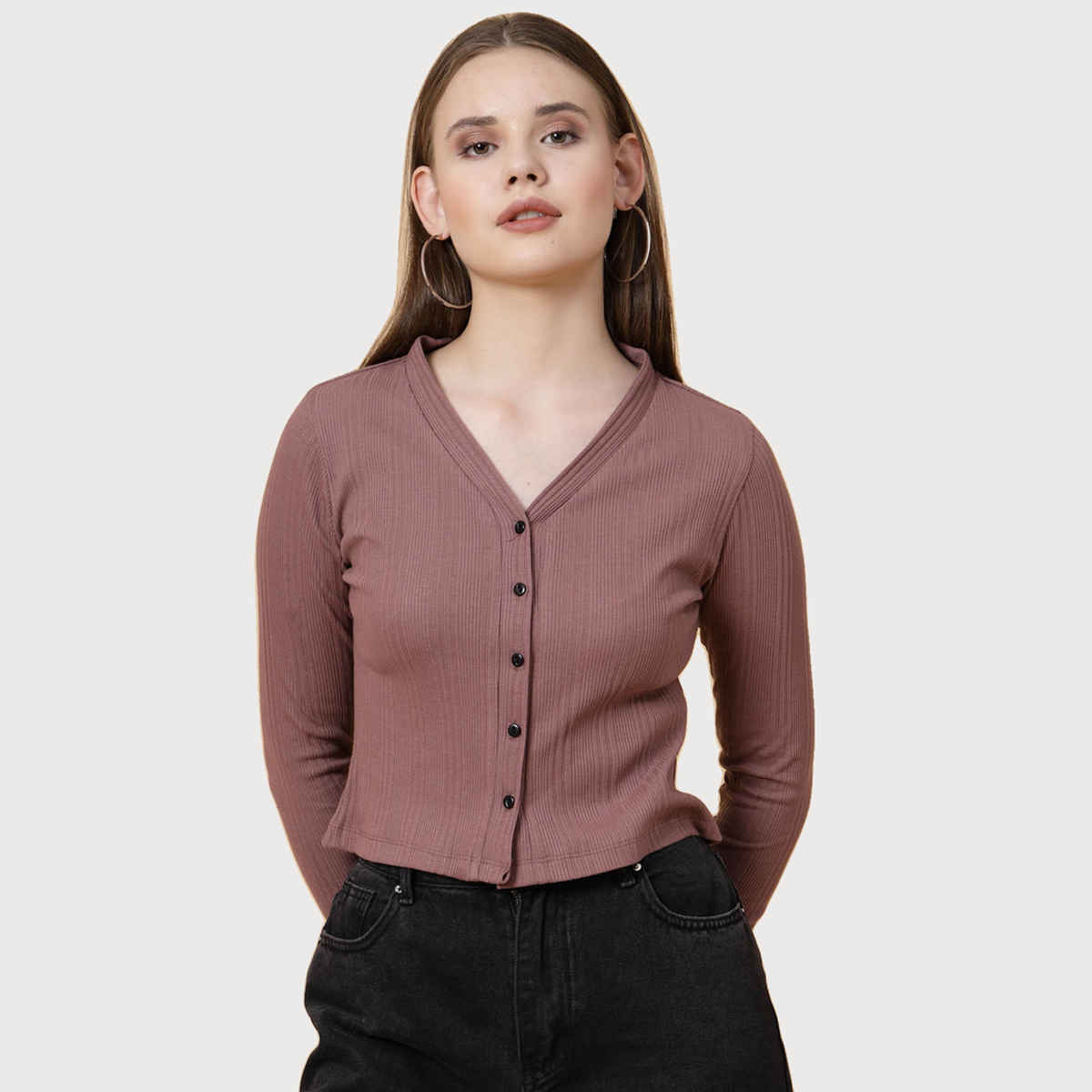 Rigo Women Rib Crop Top | Mauve - XL