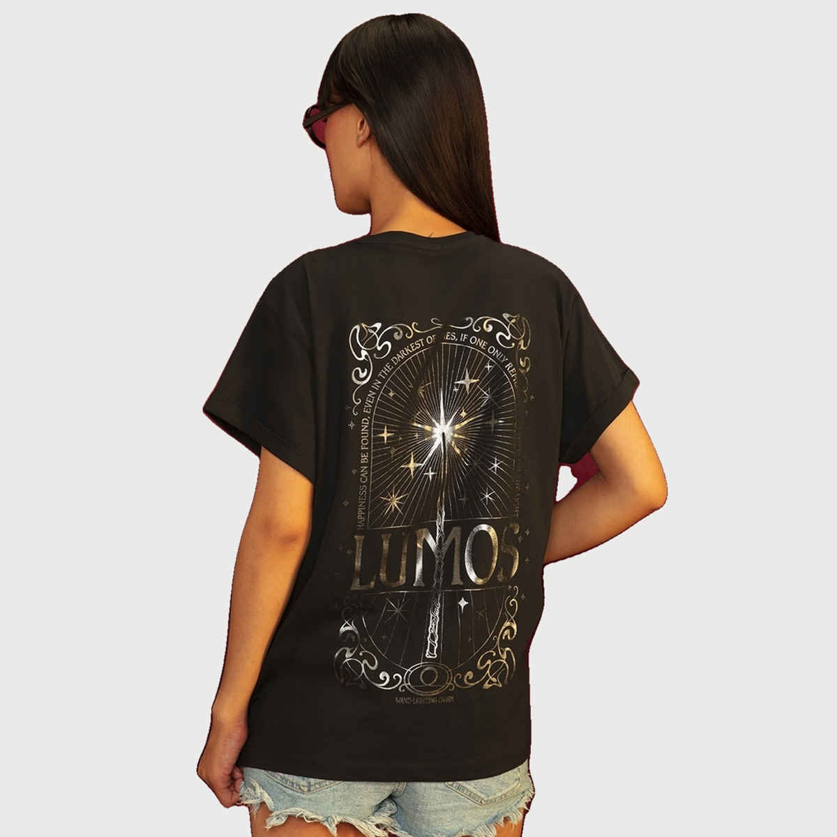 Bewakoof Harry Potter Merchandise Women's Lumos Graphic Printed Boyfriend T-shirt | Black - XL