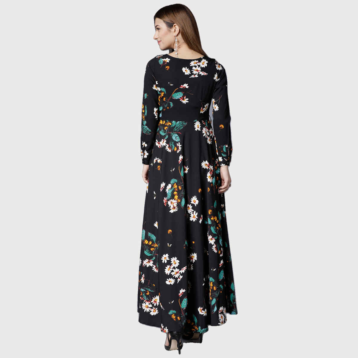 Tokyo Talkies Women's Floral Printed Maxi Dress | Black - S