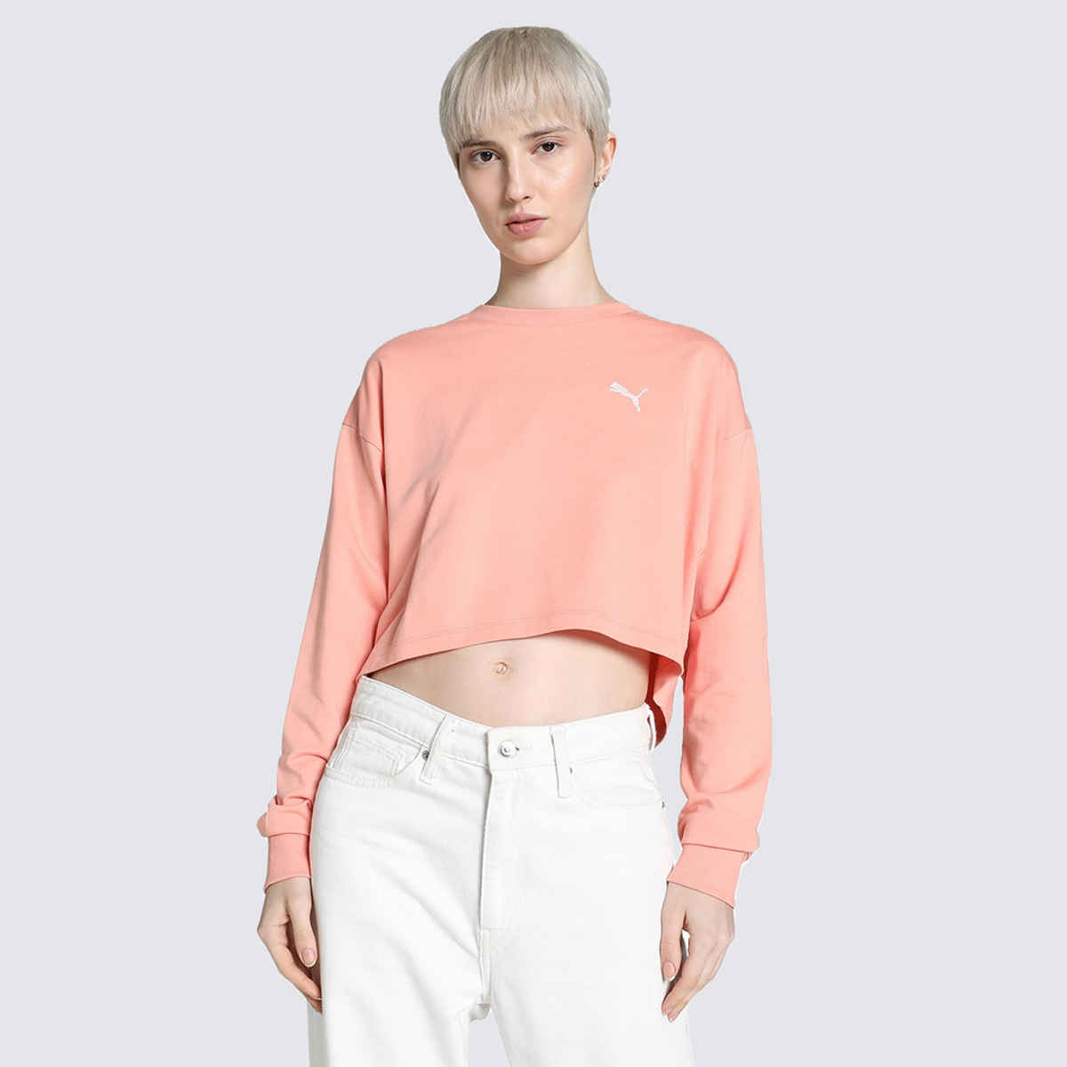 Puma Women's Sweatshirt Crew Neck Relaxed Fit - Pink | M