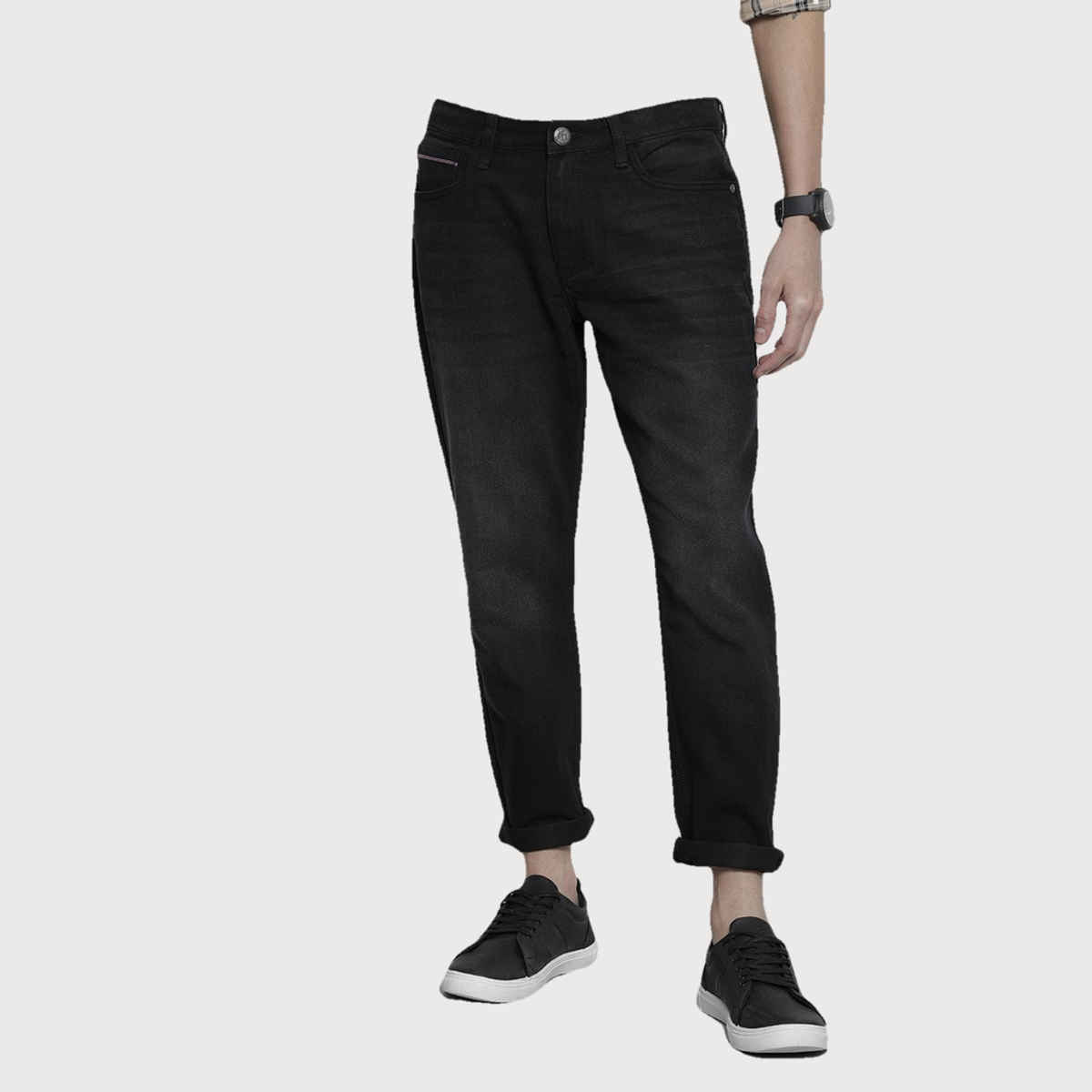 The Indian Garage Co Men's G-131 Dad Fit Solid Casual Jeans | Black | 32