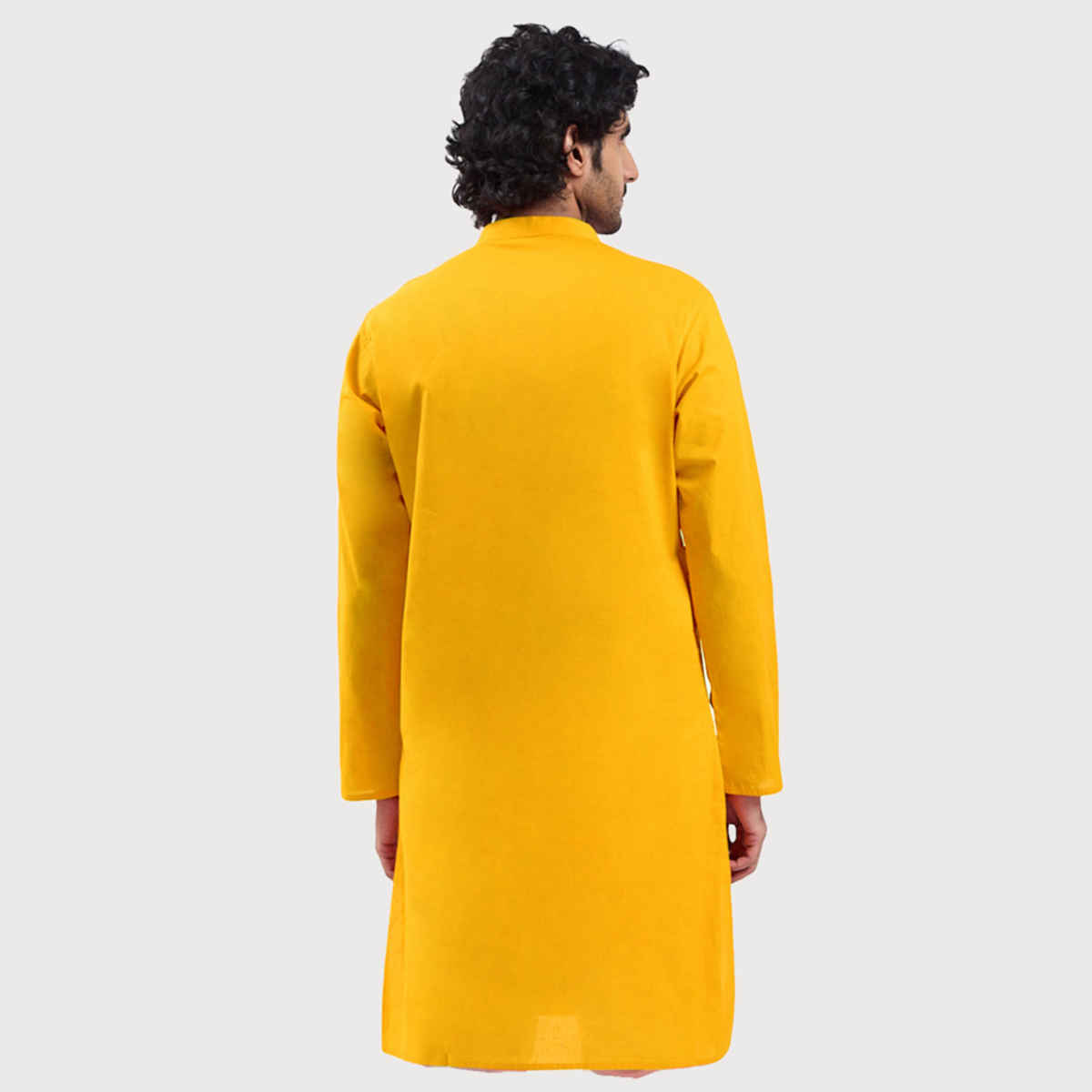 Vastramay Men's Cotton Blend Kurta | Yellow - L