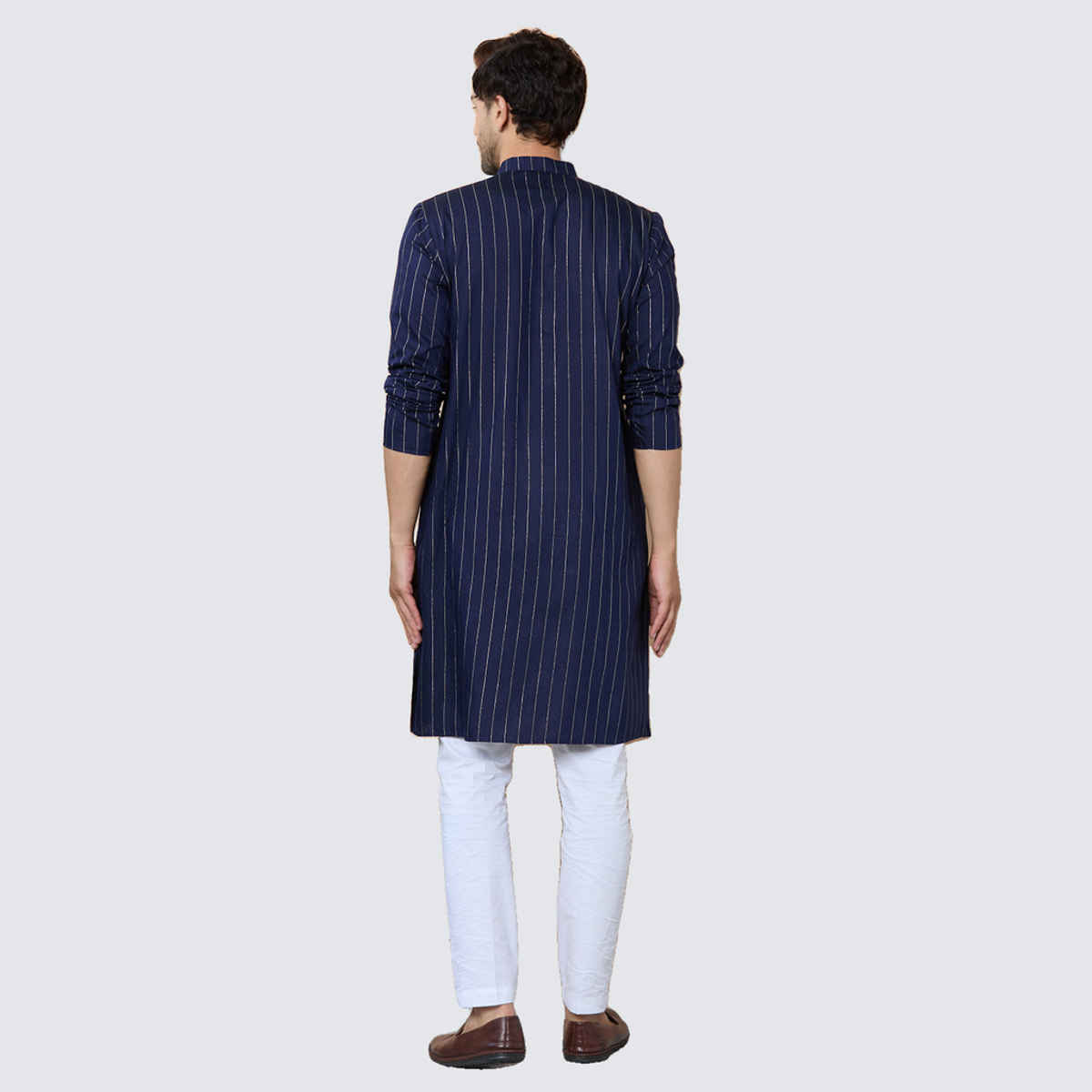 See Designs Men's Thread Work Straight Kurta | Navy - XL