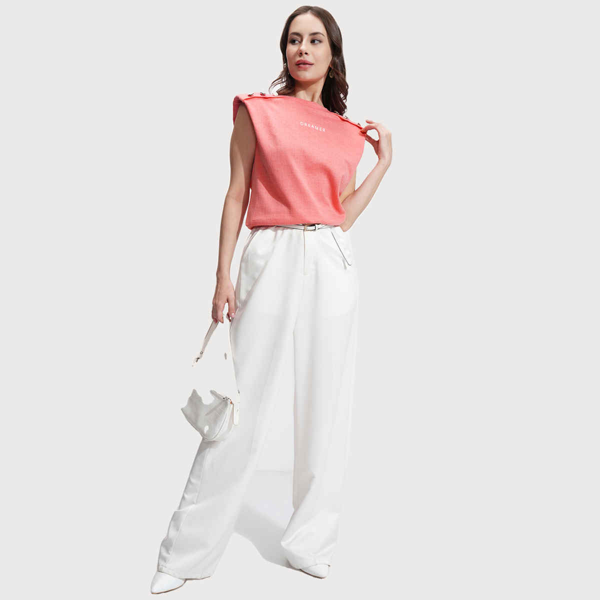 Tokyo Talkies Women's Self Design Round Neck T-Shirt | Pink - S