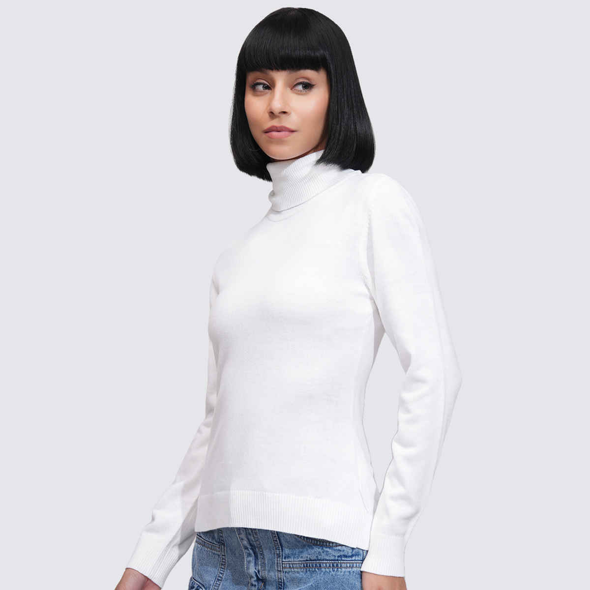 Tokyo Talkies Women's Solid Pullover Sweater | Off White - XL