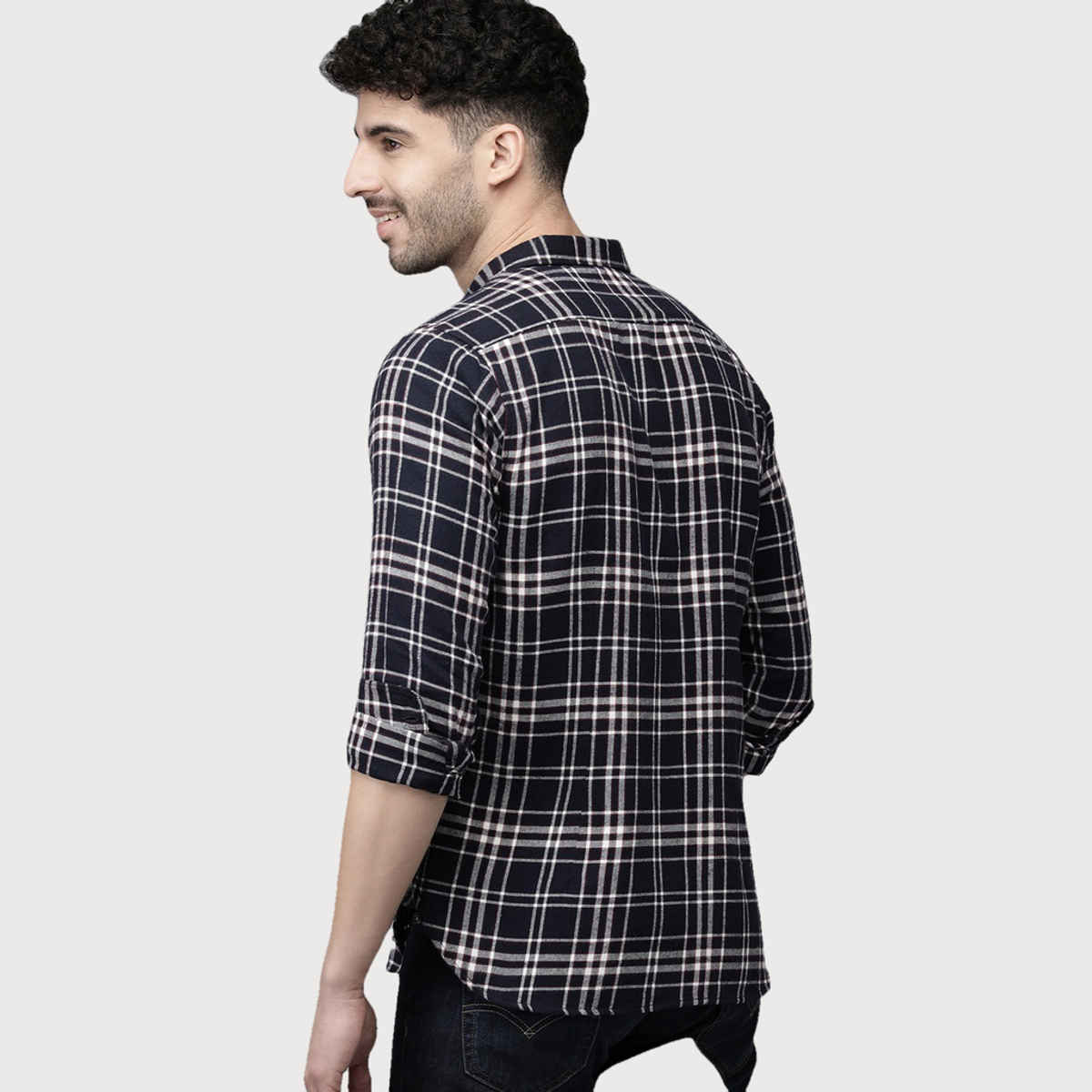 The Bear House Men Slim Fit Checked Button-Down Casual Shirt - Salva | Blue | L