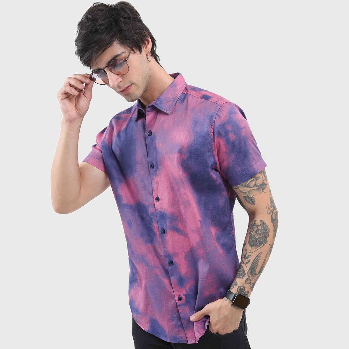 Ketch Men Slim Fit Printed Casual Shirt | Pink - M