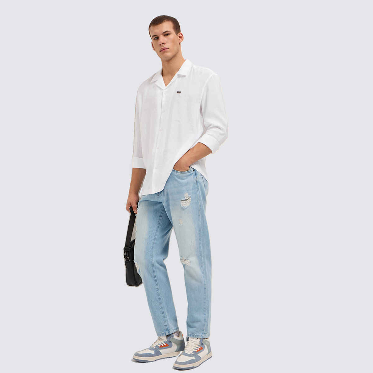 The Bear House Men's Lenzing Modal Solid Oversize Fit Casual Shirt | White - M