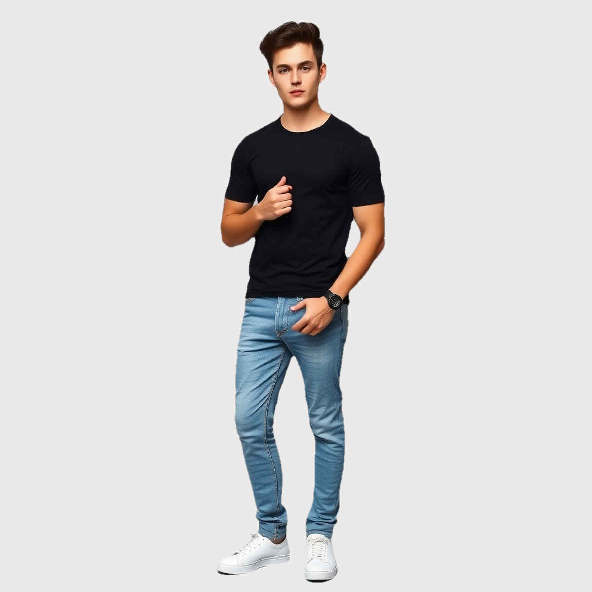 Springman Men Pure Cotton Solid Round Neck T-shirt | Black - XL
