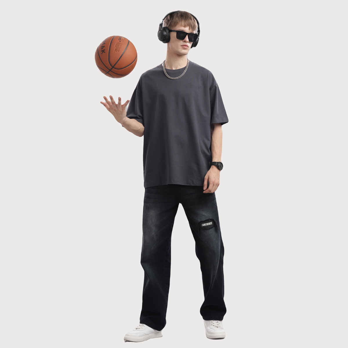 OUTLAWS Men's 100% Cotton Oversized T-Shirt | Half Sleeves | Round Neck | Black - 2XL