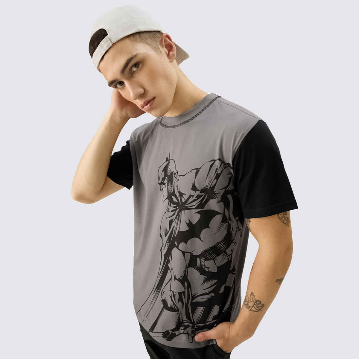 The Souled Store Men's Regular Batman- The Dark Knight T-Shirts | Grey | M