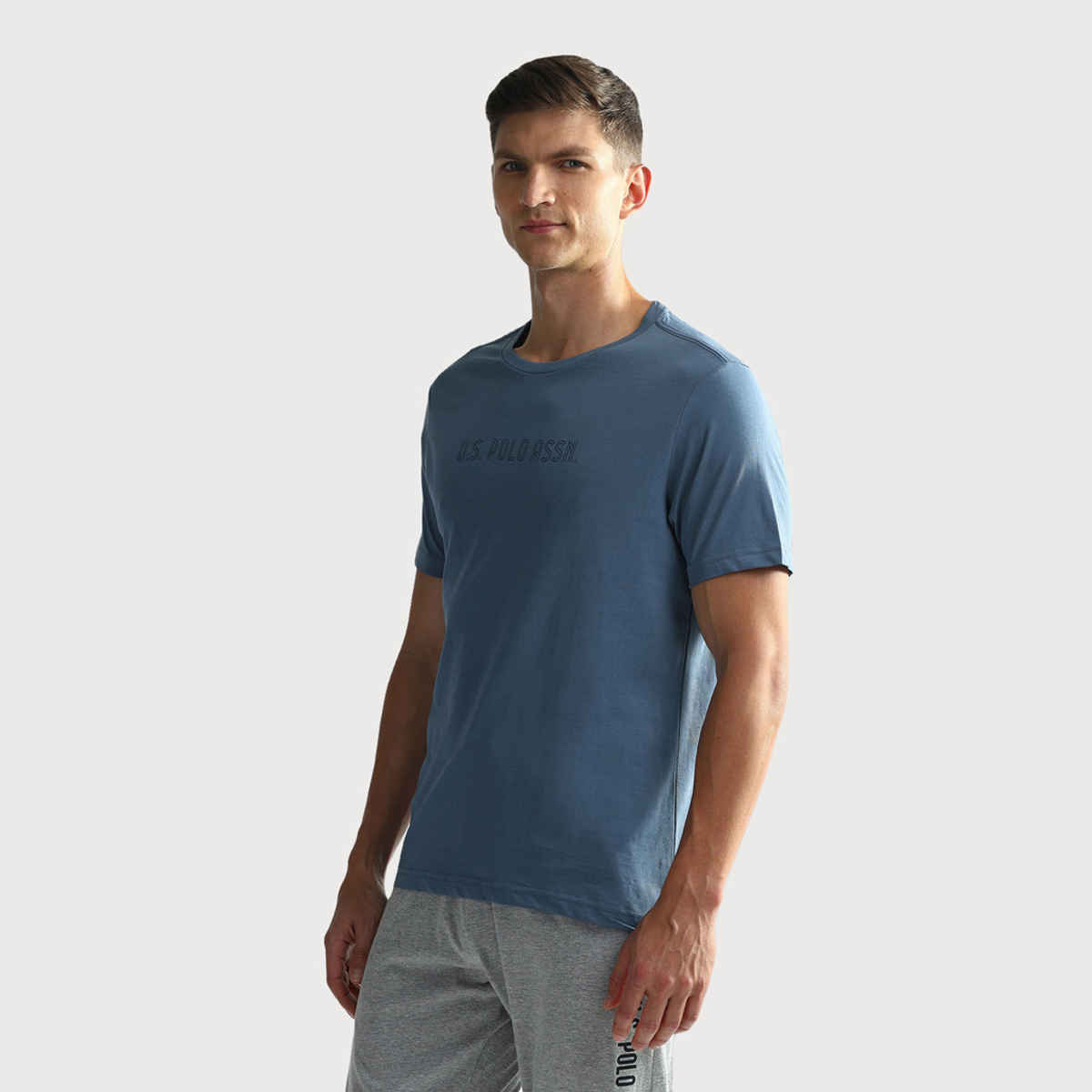 U.S. Polo Assn. Men's Solid T-shirts | Sky Blue & Dark Green - M