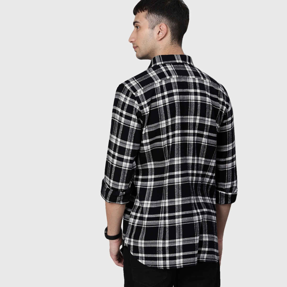 The Bear House Men Slim Fit Flannel Button-Down Casual Shirt - Tally | Black | L