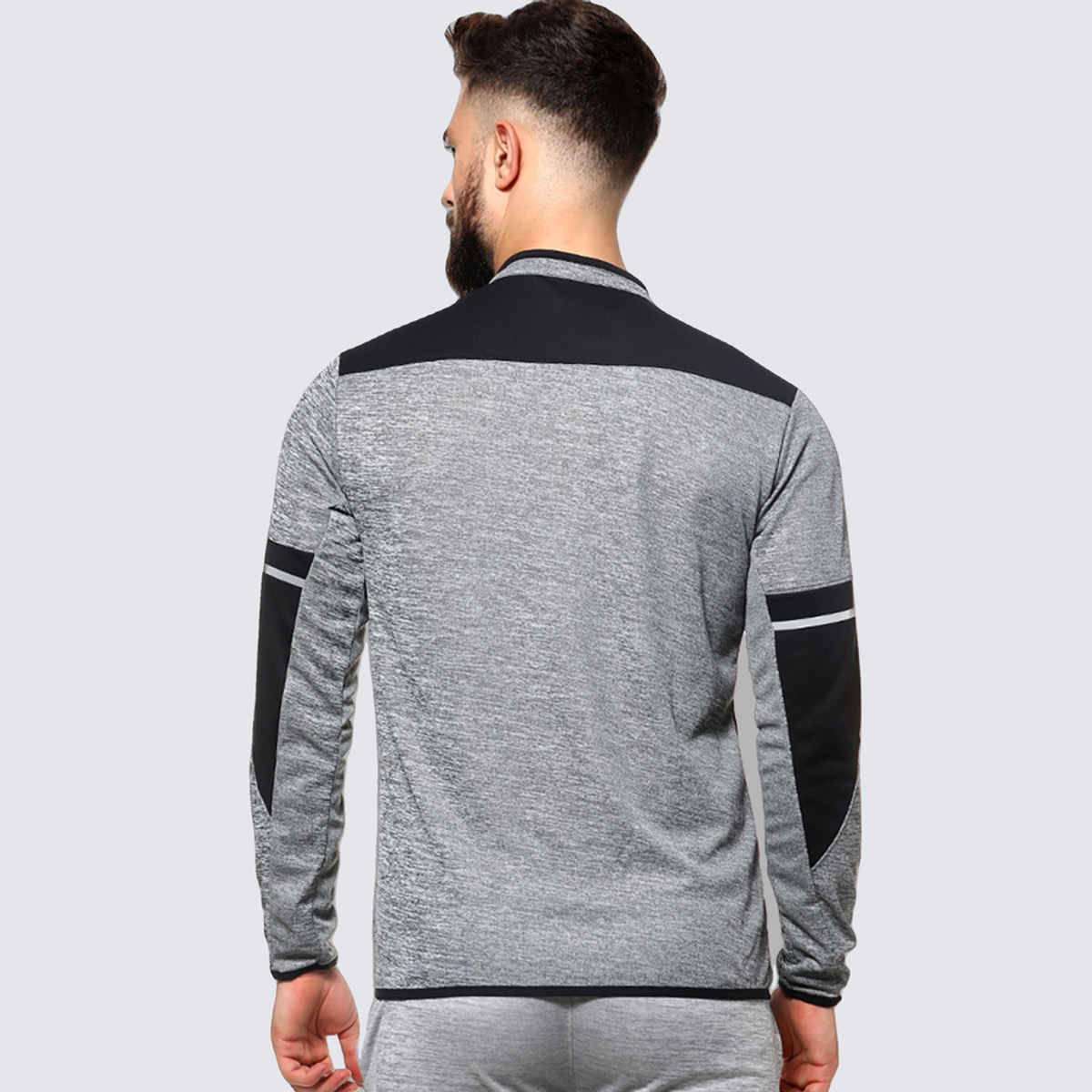 Campus Sutra Men's Activewear Jacket With Contrast Detail | Grey - M