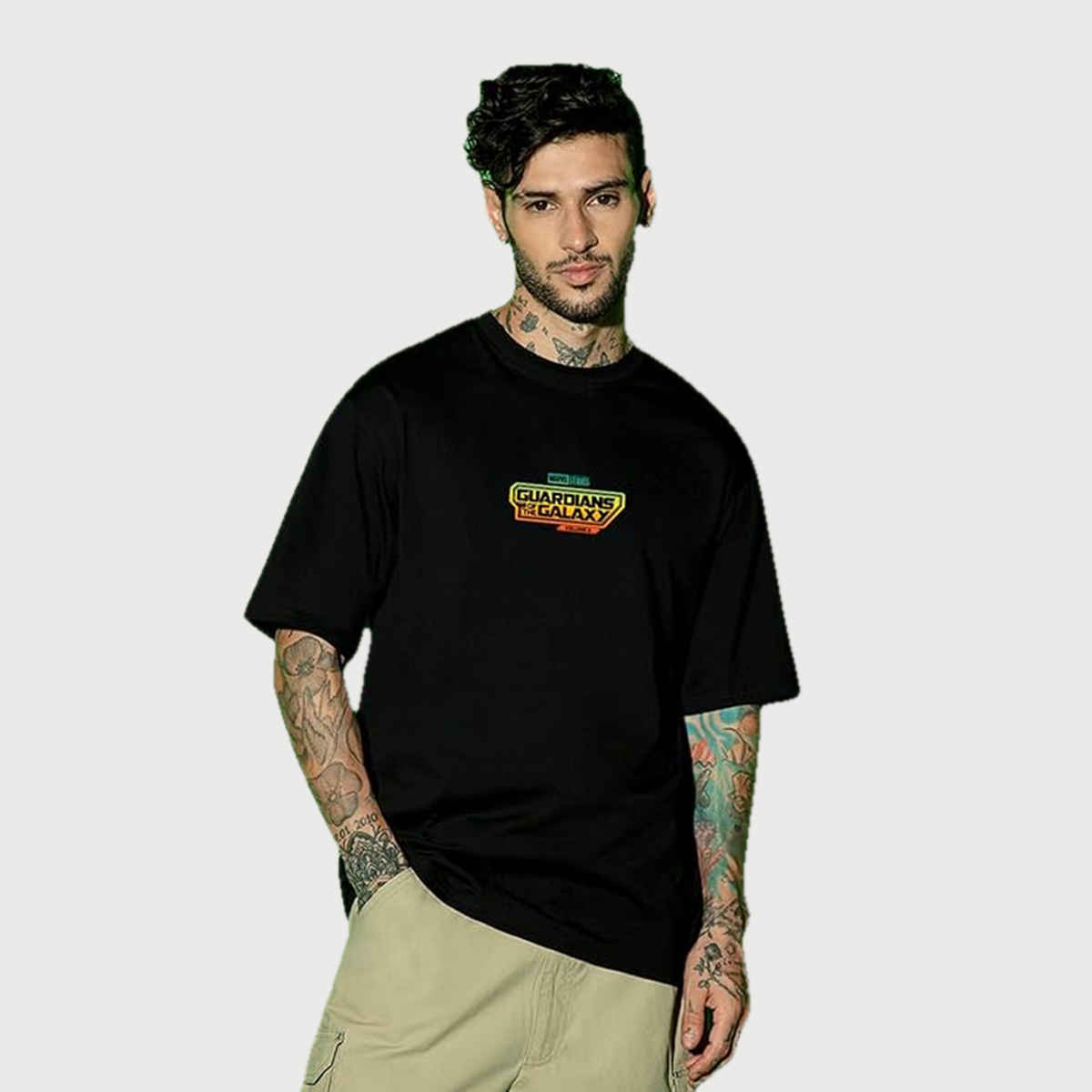 Bewakoof Marvel Guardians of the Galaxy Men's Galaxy Ship Graphic Oversized T-shirt | Black - L